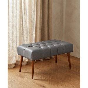 Gri̇ Deri Bank Bench Oturma Pufu | Modern Salon Antre Puf Ayakkabılık Önü Koltuk 45x90