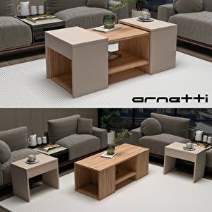 Arnetti Sartos 3’lü Zigon Sehpa Takımı – Atlantik Çam & Bej, Modern Tasarım Orta Sehpa