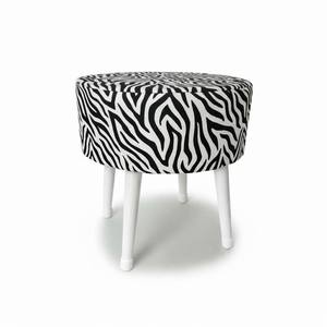 Salon Pufu – Dalgalı Zebra Desenli, Ahşap Ayaklı Dekoratif Tabure - Beyaz Ayak
