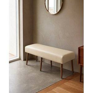 Krem Deri Bank Bench Oturma Pufu | Modern Salon Antre Puf Ayakkabılık Önü Koltuk 40x120